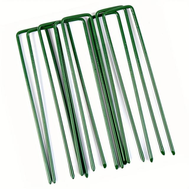 TEMU KERDOM 人工芝固定ピン、長さ15cm、マッ固定ピン、U字型フロアネイル、園芸用品(24個セット)緑色防錆スチールラウンスパイク、移動防止、テント固定ピン、除草シート固定用隠し地面