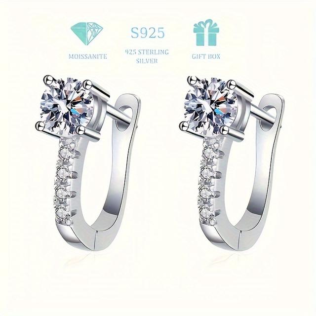 TEMU 1 Pair Of 925 Sterling Silvery 0.5 Carat Moissanite Earrings, Inlaid With High-quality Moissanite, French 's Day Gift For , With A Boutique Gift Box