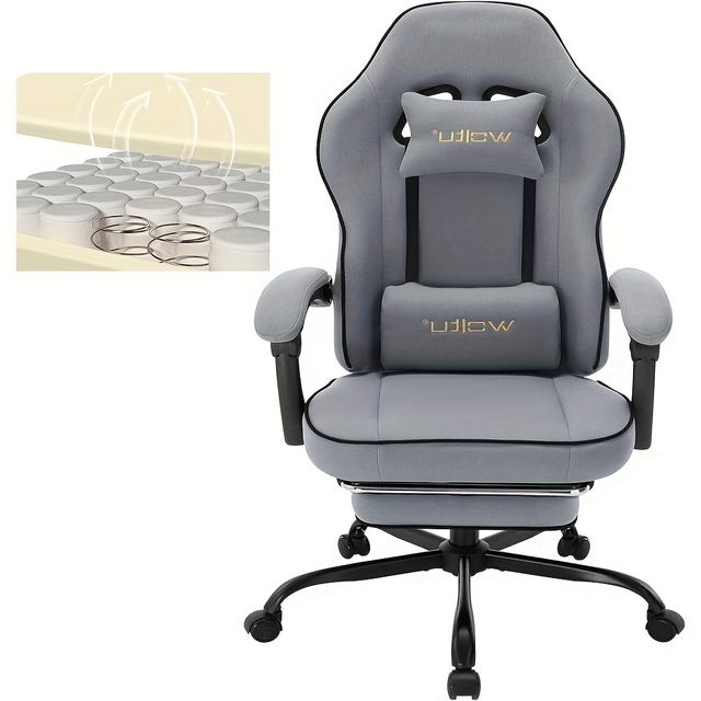 TEMU 1pc Gaming Chair With Pocketed , Gaming Armchair, 150 Kg Capacity, Ergonomic Swivel Chair, Gaming Chair With Headrest, Lumbar Cushion, Footrest, Mesh Fabric