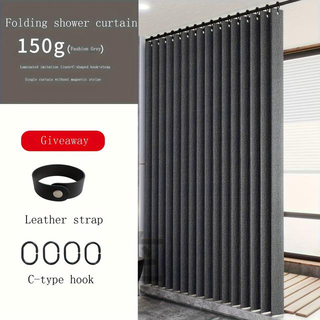 TEMU 1 multifunktionale faltbare Duschvorhang, Badezimmer-Trennvorhang, Heimdekoration, geeignet für Bäder, Schranktrennwände, Toiletten usw., aus Imitat-Leinenstoff mit Haken