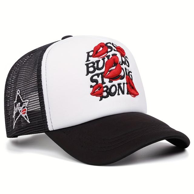 TEMU Eine Baseballkappe für Herren mit Lippen-Print-Stickerei, ein Hip-Hop-Trucker-Hut für Outdoor-Sportarten, geeignet für Damen