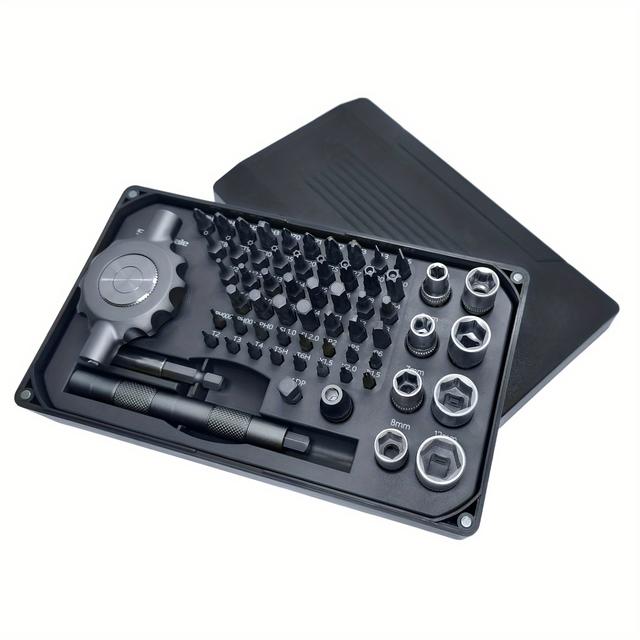 TEMU 좁은 공간용 플랫 핸들 기어리스 래칫 스크루드라이버 비트 세트, 자석 조립, 1/4인치 비트 세트*27개, CRV 너트 드라이버*16개, 4mm 비트 세트*8개 포함, 휴대폰, 컴퓨터, 카메라, 가전제품, 의류 등 수리용|홈캠