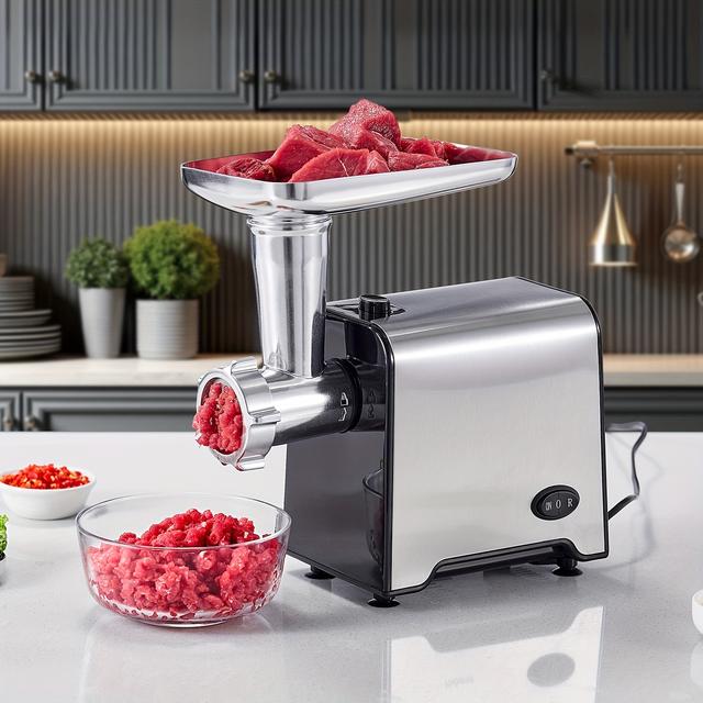 TEMU Profesionální elektrický mlýnek na maso, nerezová ocel, 3 V 1 mlýnek na maso se 3 mletými destičkami, nástavec na klobásy a
