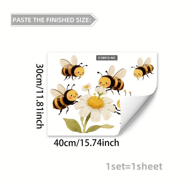 TEMU Samolepící dekorativní nálepka s včely a květin na okno, vhodná do ložnice, obýváku, pracovny, chodby výlohy