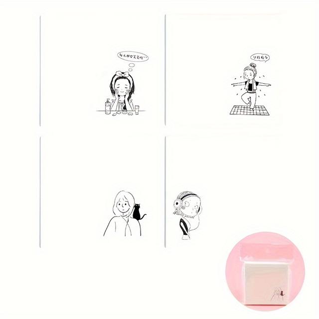 TEMU Conjunto de 4 blocs de notas adhesivas con dibujos animados lindos, creativos mensajes para estudiantes y uso de oficina, material de papel esencial de papelería