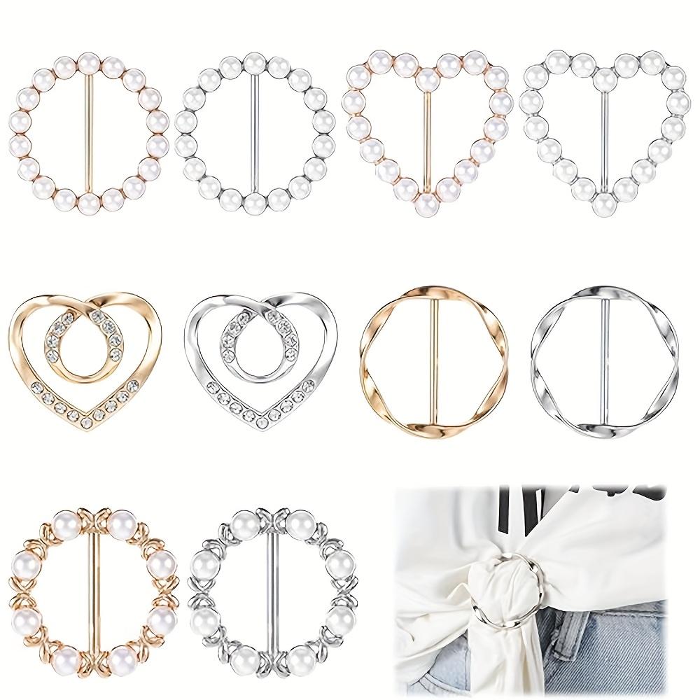 TEMU 10pcs Scarf Ring Clips, Golden And Silvery Shirt Clips, Knot Button Women's Clothing Accessories, Round Shirt Clips