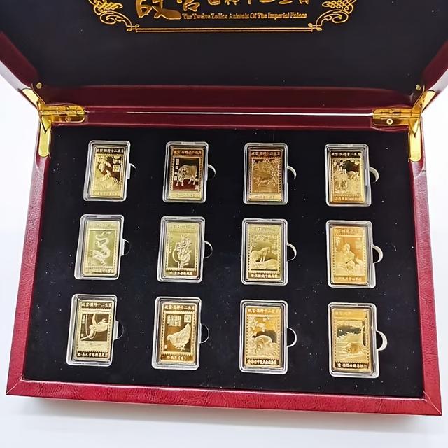 TEMU Replica Coin Yinbicoing 12pcs Chinese Zodiac Commemorative , Golden Souvenir , Christmas Gift, Birthday Gift, Party Favor