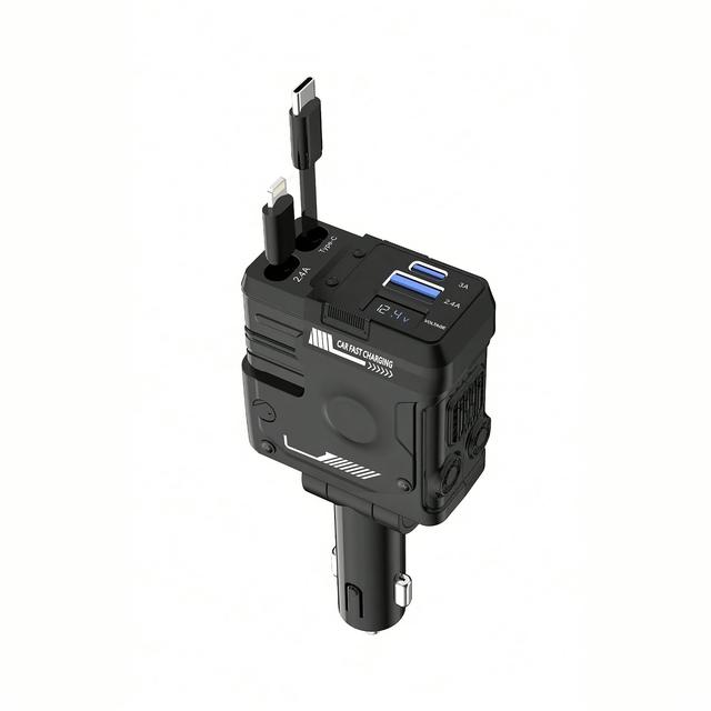 TEMU 4 In 1 Cool Mech Style Car Charger, Spray Paint, Adjustable Body Direction, 120w Super Fast Charging, Comes With Lightning And Type-c, , Retractable Data Cable, Voltage