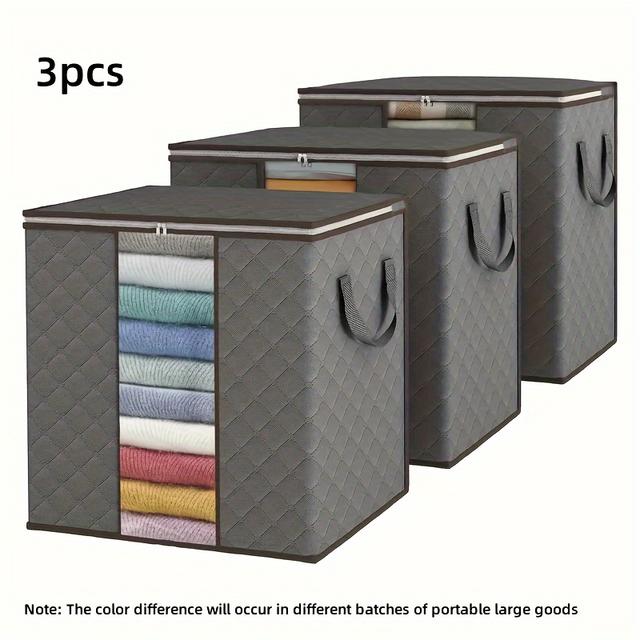 TEMU 3 Portable, Large-capacity Foldable Fabric Storage Boxes, Designed For Organizing Blankets, Suitable For Bedrooms, Closets, Clothing, Dorms, And Wardrobe Storage, Under-bed Storage