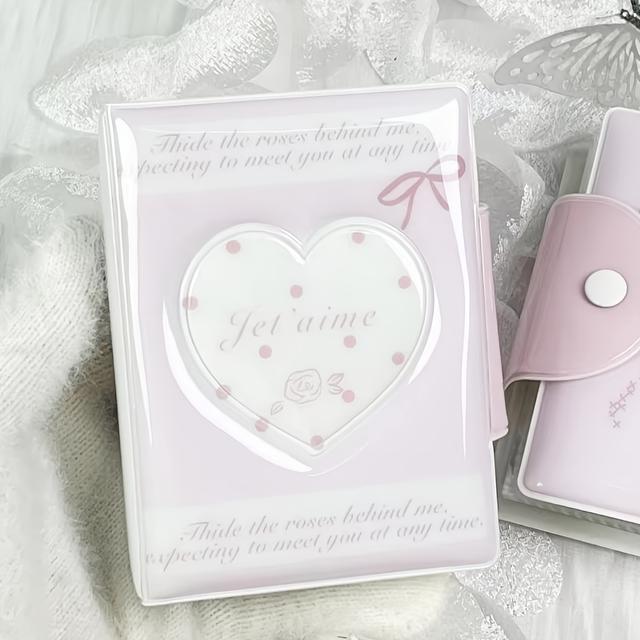 TEMU 1pc K- Holder, Heart-shaped Rose Bow Card Large Capacity 3-3.5in Photo Card Storage Book Album, Acid Free And Photo Binder,