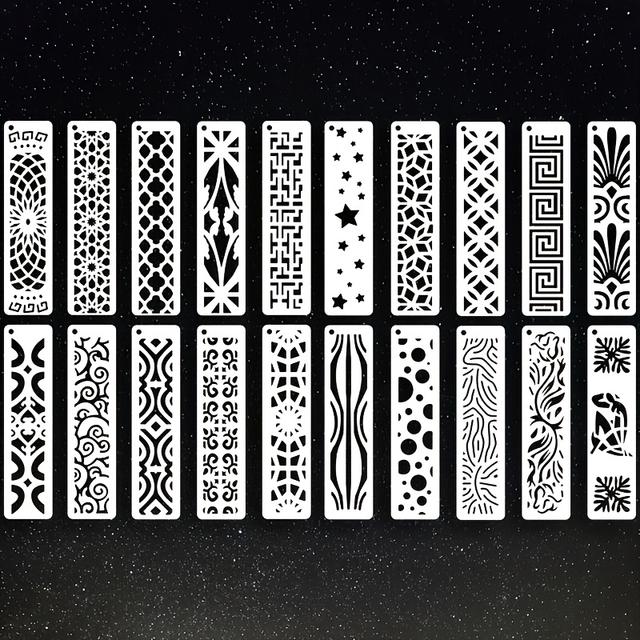 TEMU 20 Durable And Reusable Geometric Border Templates | Featuring Star And Floral Patterns, Ideal For Scrapbooking, Card Making, Furniture Decorating, And Crafts - Creamy Polyethylene Terephthalate