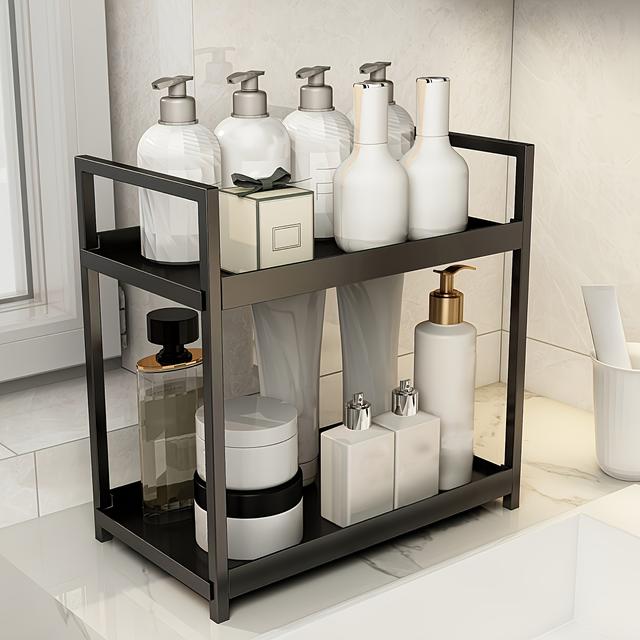 TEMU 1pc Carbon Steel Personal Care Product Dispenser Stand, Double Tier Countertop Organizer For , Uncharged Vanity Cosmetic Tissue Holder, With Soap, Lotion, And Body Wash Dispensers