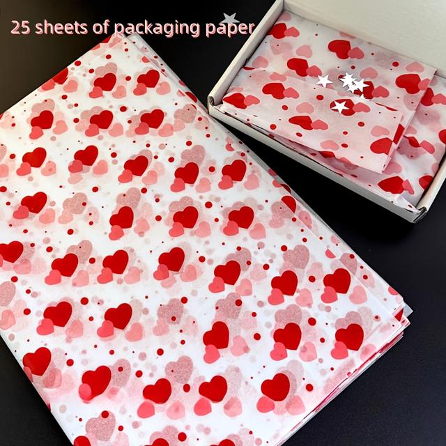 TEMU 25ks Romantický Červený Srdcový Tkaný Papír, 20"x14" - Ideální pro Svatební, Valentýnské, Narozeninové Dárkové Balení & Plnění Tašek, Sváteční Party Potřeby, Svatební Dary