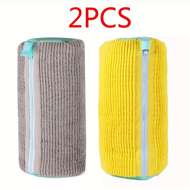 TEMU 2pcs Reusable Shoe Washing Machine Bags - Durable Polyester Zippered Laundry Bags For Sneakers, Most Shoes, Washer & Dryer, Oval Machine-washable Design, Yellow & Gray, Laundry Bags