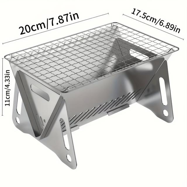 TEMU Portable Stainless Steel Folding Fire Pit - Lightweight Bbq And Heating Stove, Suitable For , Camping, And Picnics, Camping Stove.