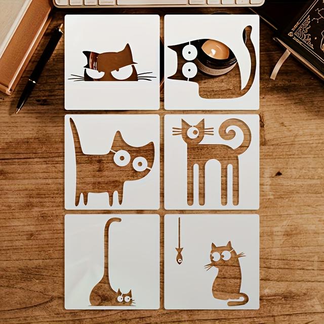 TEMU Reusable & Washable 6-cat Painting Stencils - Large 6x6 Inch Diy Cat Templates Suitable For Artists, Scrapbooking, Card Making, Canvas & - Durable Reusable Stencils With Washable Cat Shapes