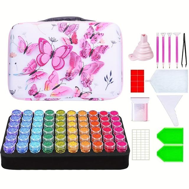 TEMU 60-slot Diamond Painting Storage Box With Nylon Carry Case, Tools And Accessories - Embroidery Bead Organizer Kit With Diamond Art Tools, Funnel Tray And Label Stickers