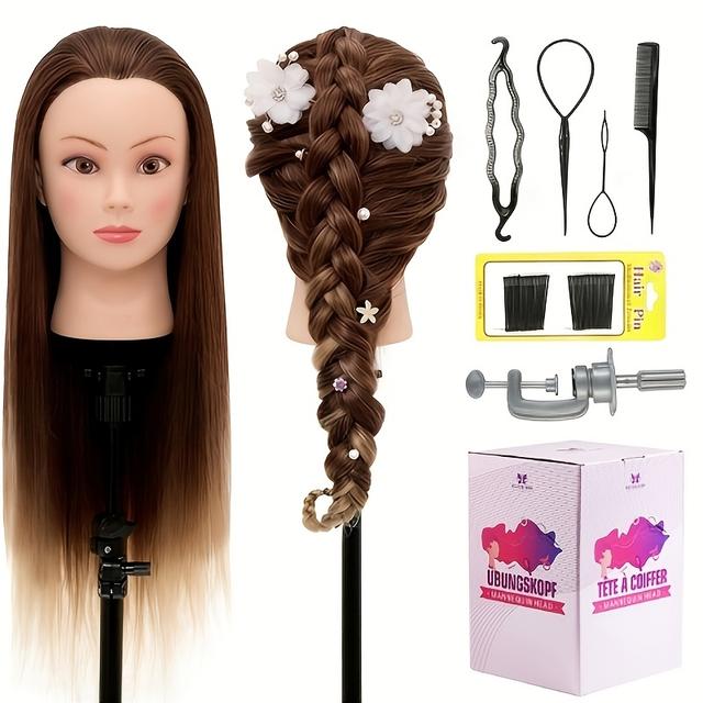 TEMU Tête de mannequin de coiffure NEVERLAND Beauty de 66 cm (26 pouces) pour de salon, coiffure, avec pinces et outils de (couleur dégradée)
