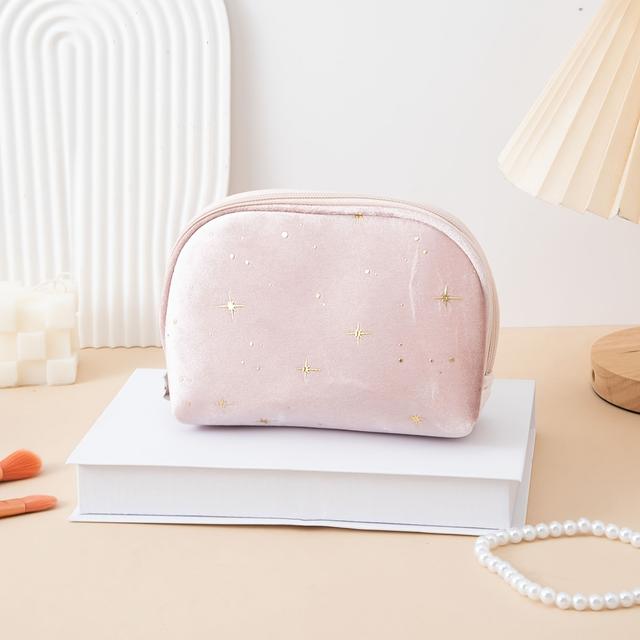 TEMU New Large-capacity Storage Cosmetics Simple And Fashionable Hot Stamping Flannel Star Pattern Cute Hand Storage Lipstick Carry Makeup Bag