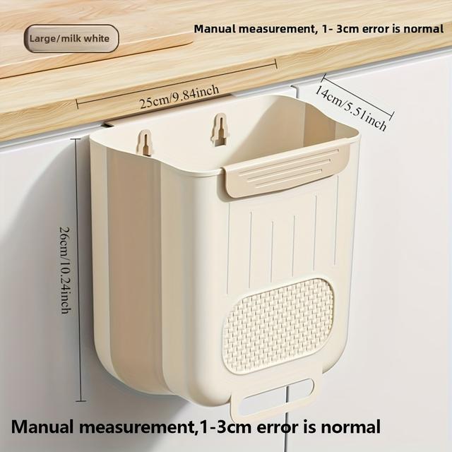 TEMU Wall-mounted Foldable Trash Can For Kitchen, Bathroom & More - Durable Rectangular Plastic Waste Bin With Large Opening, Space-saving Design For Cabinets, Desks & Dorms, Kitchen Trash Ca