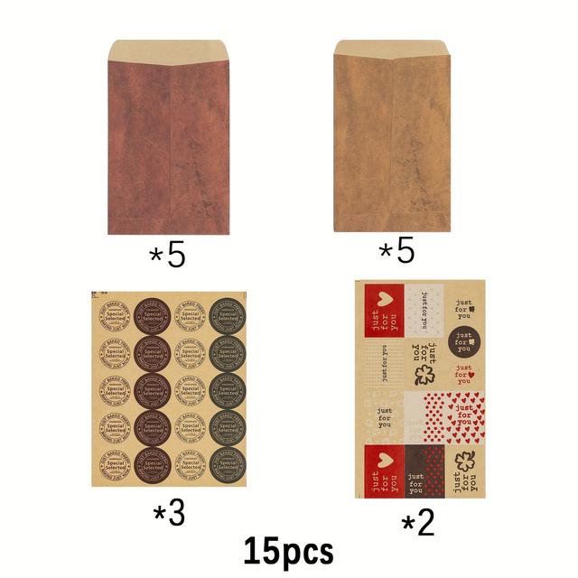 TEMU 15 шт. Вінтажні конверти з -паперу з ретро-наклейками – самоклеючі, напівглянцеві для листівок, запрошень, сертифікатів – поштові конверти для , весіль, випускних, вечірок ( упаковка)
