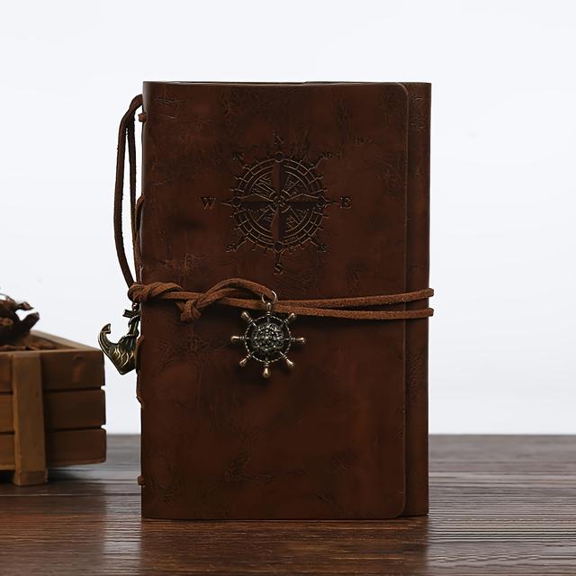 TEMU Classic Pirate Anchor Design, Faux Leather Journal, Matte End, College-ruled Coil Notebook, For And Travel Use, Durable Theme Notebook