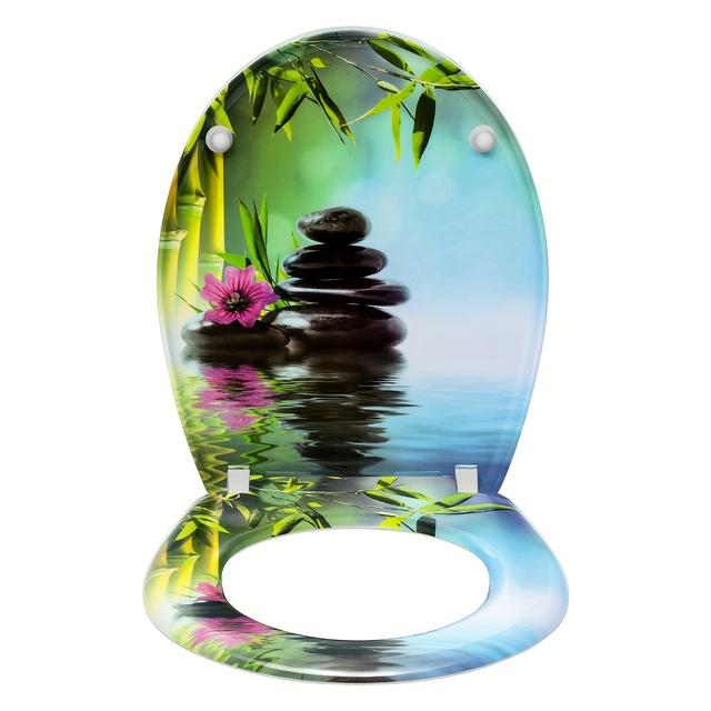 TEMU 1pc Siège de toilette à fermeture douce avec motif antibactérien rose - Couvercle de toilette ovale en plastique de haute qualité, aucun besoin d'électricité, stable et durable