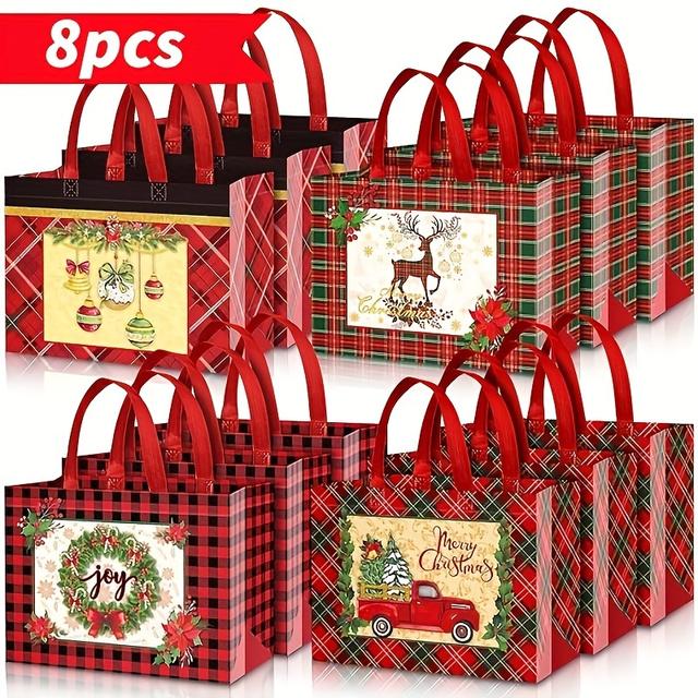 TEMU 8/16pcs Large Christmas Gift Bags, Christmas Tote Bags With Handles, Reusable Non-woven Christmas Shopping Bags, Suitable For New Year, Christmas Decoration Party Supplies, 12.8''×9.8''×6.7''