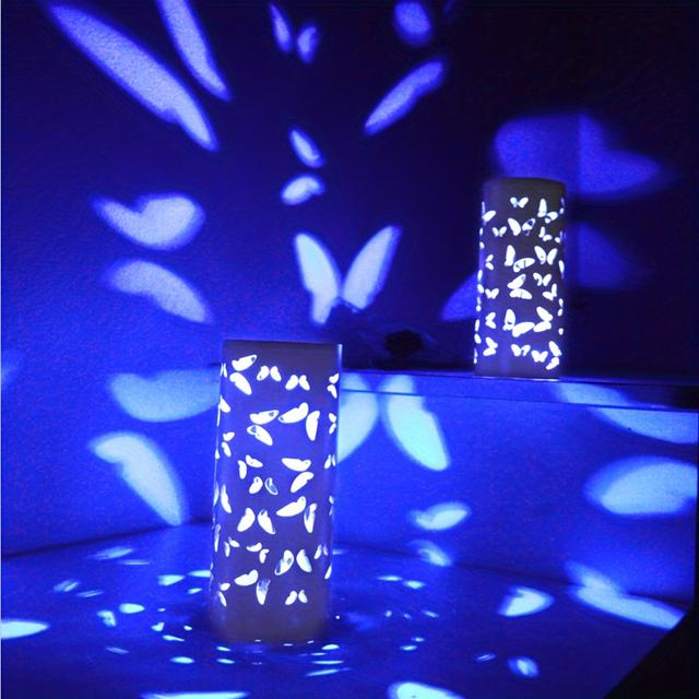 TEMU Projection Floor Lamp Creative Bedroom Bedside Light Live Broadcast Atmosphere Light Warm Vertical Corner Lamp Wooden Art Desk Lamp Rgb 16 Colors With Remote Control