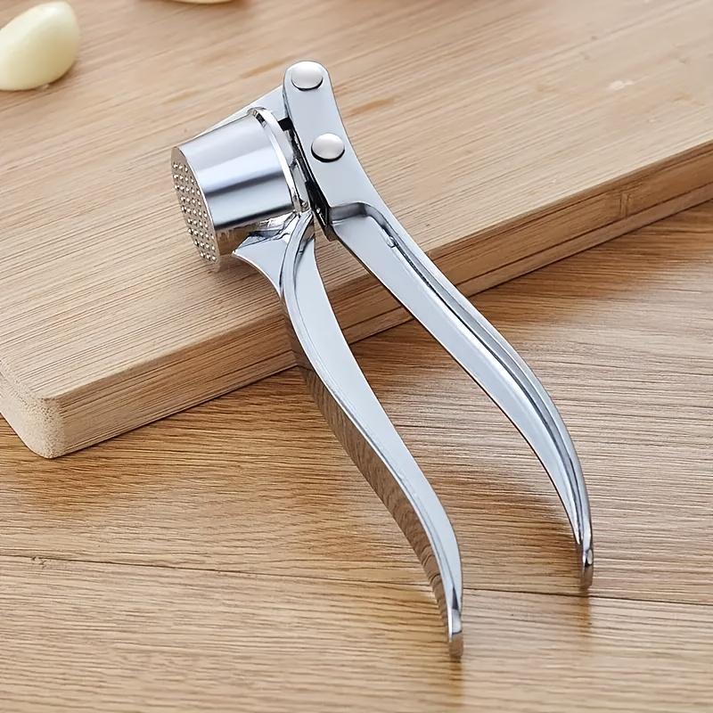 TEMU 1pc Durable Stainless Steel Garlic Press - Multifunctional Metal Garlic Mincer, Washable Garlic Crusher, Food Contact Safe Kitchen Gadget For Garlic, Ginger, And More