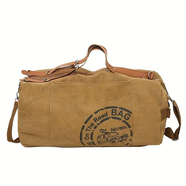 TEMU Hot-Selling Heren Crossbody Tas met Capaciteit, Tote Bag, Slijtvast en Scheurbestendig Canvas Materiaal, Letter Element Print, Leuke Retro Stijl, Perfect Geschikt voor Diverse Outfits