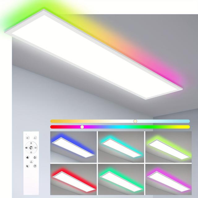 TEMU 1pc 100cm Led Ceiling Light | Adjustable Brightness And Rgb Color Changing, Ultra-thin Panel, Suitable For Living Room, Office, Bedroom | Remote Control Included, Non, Dimmable, Timer Function