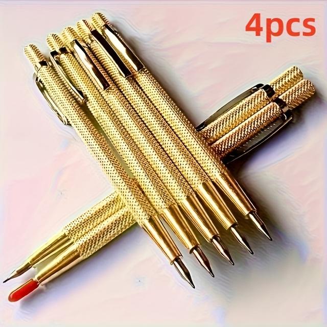 TEMU 4pcs Steel Alloy Marking Pens - Durable, Non-folding, Ideal For Glass/ceramic/tile Cutting, Iron-aluminum Marble & Steel Plate Marking, Industrial Tools, No