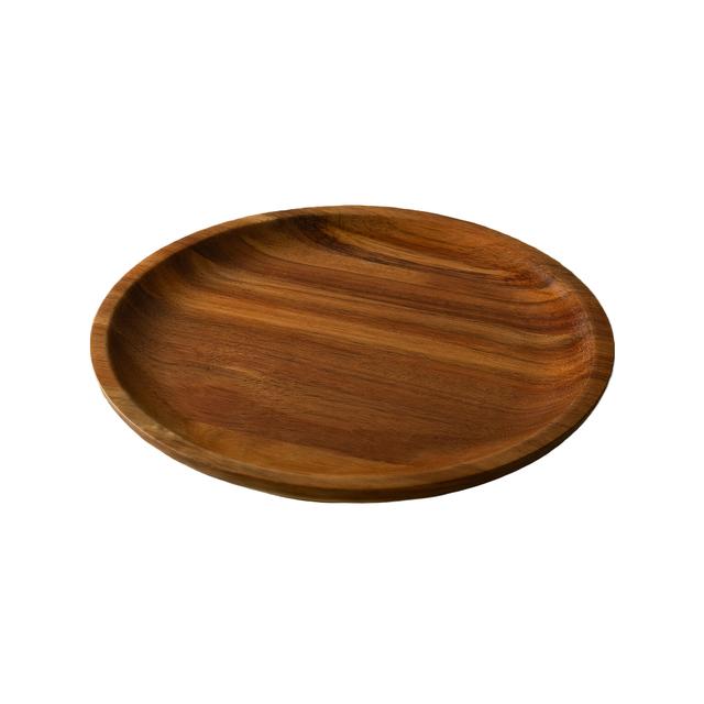 TEMU طبق عشاء دائري من خشب الأكاسيا - طبق تقديم خشبي ريفي للفطور والغداء وعطلات الطعام - آمن للطعام، متين، وتصميم أنيق للاستخدام اليومي