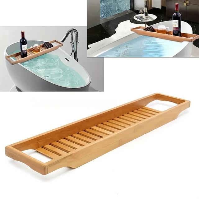 TEMU Bathtub Tray Suitable For Bathing - Wide 27.5in Bath Shelf With Sturdy Base, Durable Material For Shower, Spa, Bathtub - Holds Books, Drinks, Skincare Products - Modern Bathroom