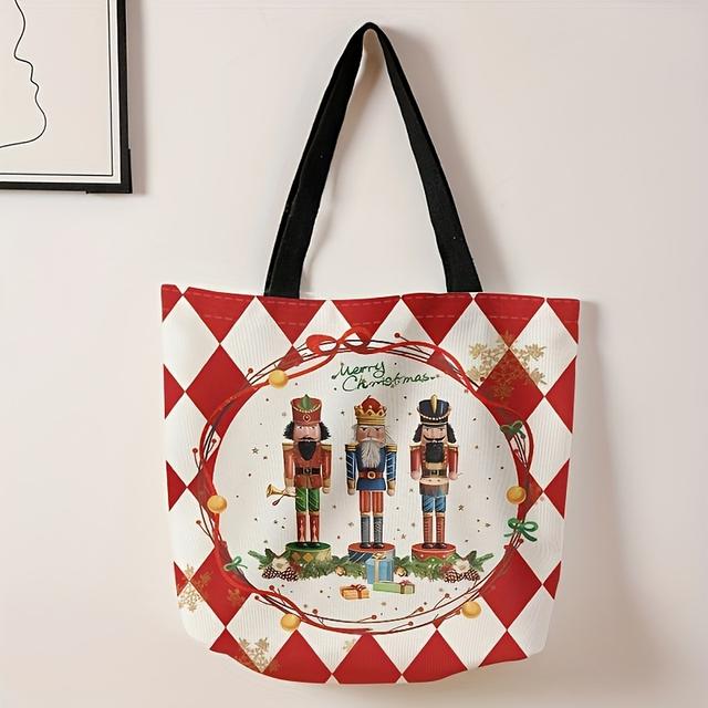 TEMU Cartoon Christmas Figurine Printed Casual Tote Bag, Reusable Fashionable Backpack, Multifunctional Handbag, Letter Printed Canvas Shopping Bag