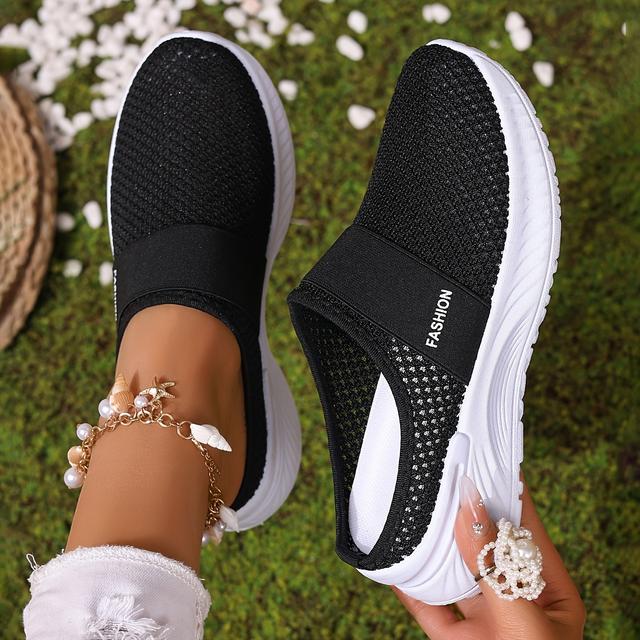 TEMU White Large Size Women's Lightweight Casual Sports Shoes, -on Spring And Summer Beach Outdoor Vacation Leisure Shoes, Comfortable Mesh Hollow Breathable Women's Shoe