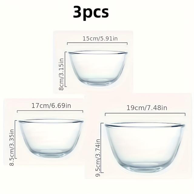 TEMU Glass Salad Bowl Set Of 3 - Round Clear Mixing Bowls For Salad, Fruit, Food Preparation - Microwave Safe Kitchenware, Oven-safe Cooking And Serving Dish