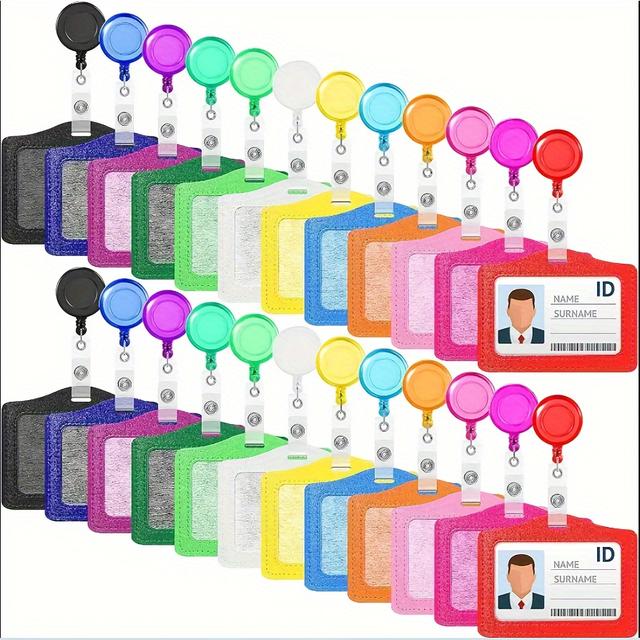 TEMU 24 Sets Card Badge Holder Retractable Id Holder Badge With Lanyards Name Badge Holder Leather Business Id Card Holder With Clip For Students Teachers Nurses Doctors