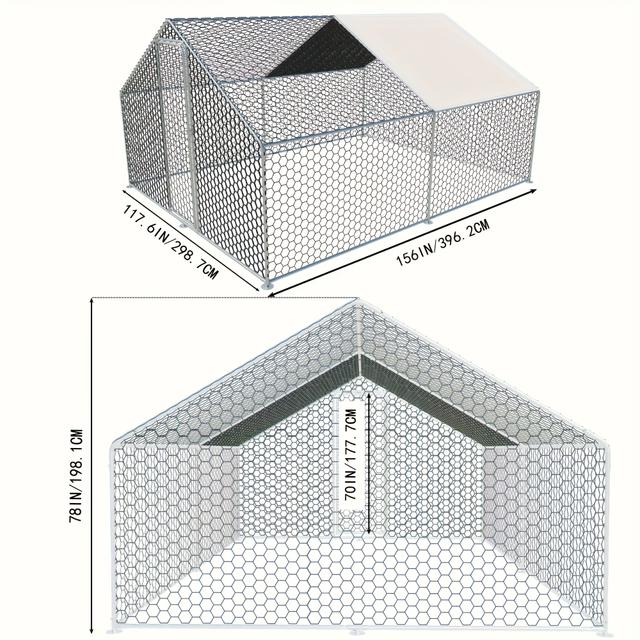 TEMU Large Metal Chicken Coop, Walk-in Poultry Cage Hen , Outdoor Chicken Pen With Waterproof & Uv-resistant Cover, Suitable For Yard, Farm, And Backyard Use