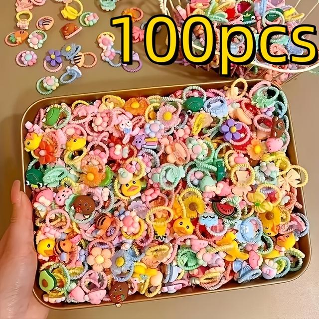 TEMU 100 Cute Ponytails And Braids, Colorful Elastic Hair Bands, Cute Pencil Hair Bands And Hair Accessories, Comb Hair Band Accessory Sets