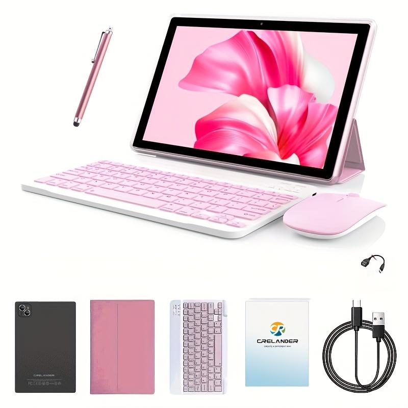 TEMU Andriod Tablet Pc 6gb (3gb+ 3gb Expand) 128gb Rom 5g Wifi Type C .1 Inch Display Touch Screen Dual Cameras With Pink Keyboard Mouse Protective Case Stylus New Android Tablet Pc Mini 2in 1 Tablet