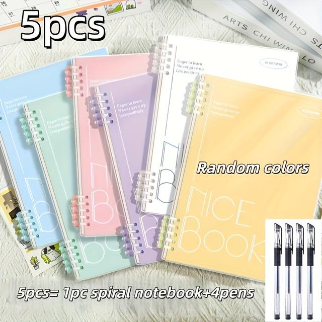 TEMU 5pcs Set, Including 1 Spiral Notebook+4 Pens, A5 Spiral Bound Loose Leaf Notebook With 60 Sheets/120 Pages - Thick And Pages - Suitable For University, Diary, And Note Taking