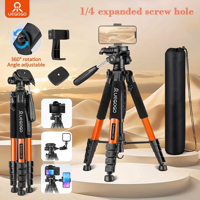 TEMU 74 Inch Adjustable Aluminum Alloy Tripod With 360 ° Ball Head, Quick Loading Plate, Phone Clip, And Storage Bag, Suitable For Outdoor Photography As A Portable Travel Stand
