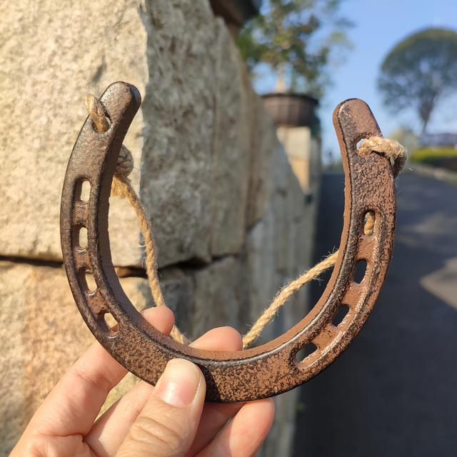 TEMU 1pc Vintage Horseshoe With Jute Rope - Rustic Iron Garden Decoration For Courtyard, Living Room, Door Hanging - Ideal Holiday Gift For Relatives , Outdoor Deco