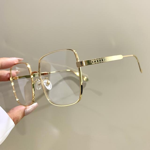 TEMU Stylowe metalowe okulary, duże modne okulary odpowiednie zarówno dla kobiet, jak i mężczyzn, z soczewkami PC