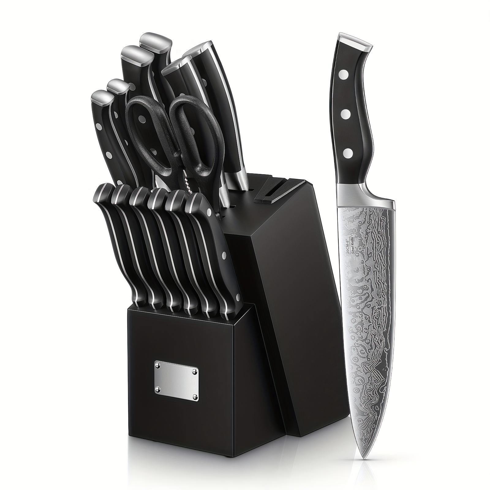 TEMU 14-tlg Self- Block, Carbon Steel Set With Plastic Handle And , Professional Kitchen Set, Black