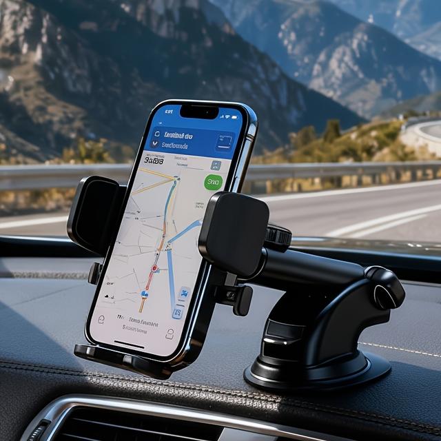 TEMU 업그레이드된 삼각 잠금장치와 강력한 접착력을 위한 진공 흡착 컵이 장착된 차량용 대시보드 휴대폰 거치대. 가로/세로 모드 간 쉬운 전환을 위한 텔레스코픽 암 디자인, 다양한 스마트폰과 호환 가능