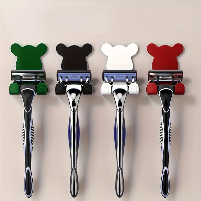 TEMU 4 Adhesivos Adorables de Plástico con Forma de Oso para Sujetar el Afeitado - No Requiere Perforación, Perfectos para Paredes de Cocina y Baño