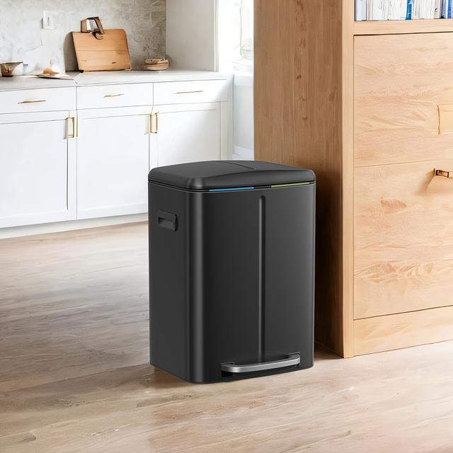 TEMU Kücheneimer mit zwei Kunststoffeinsätzen (2 x 20 Liter), Metallpedalöffnung, Kunststoffinneneimer, -Deckel mit Griffen